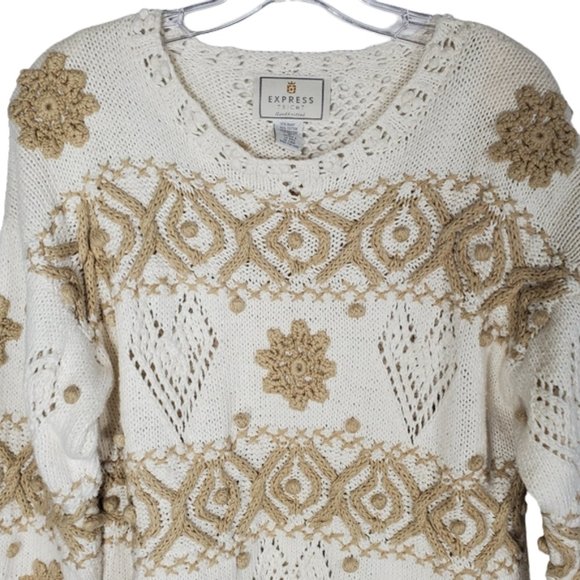 Vintage Express Tricot Hand-knitted Sweater Soft Dressing Boho Open Knit M - Picture 3 of 16